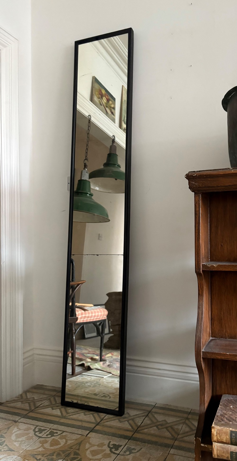 Early 20th Century Split Plate, Ebonised Drapers Full Length Mirror 211cm View VI