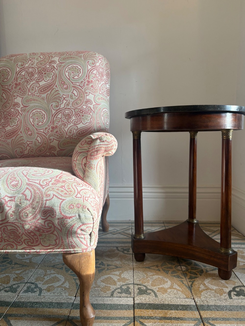 A French Empire Revival Mahogany Gueridon C1900 Marble Top Triform Base 50cm dia View V