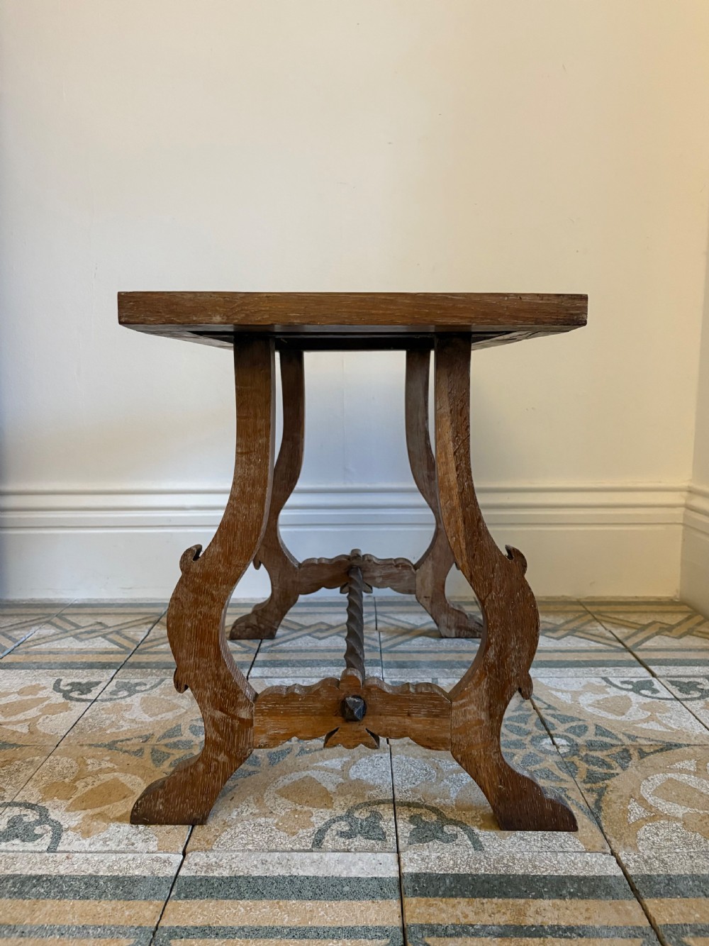 Early 20thC Spanish Style Arts and Crafts Fratino Limed Oak Side Table 64cm View IV