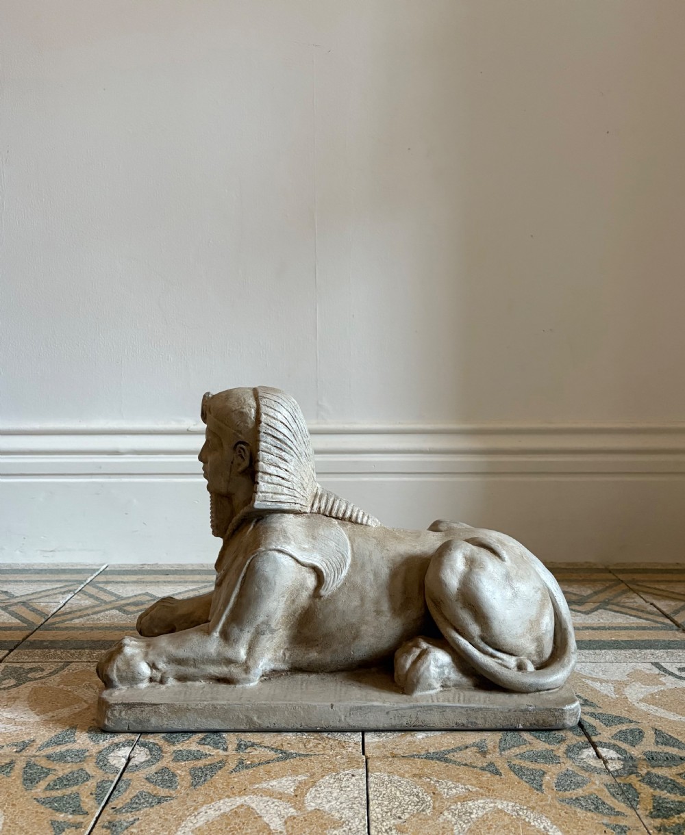Egyptian Revival Early 20th Century Solid Plaster Sphinx Statue, 48cm