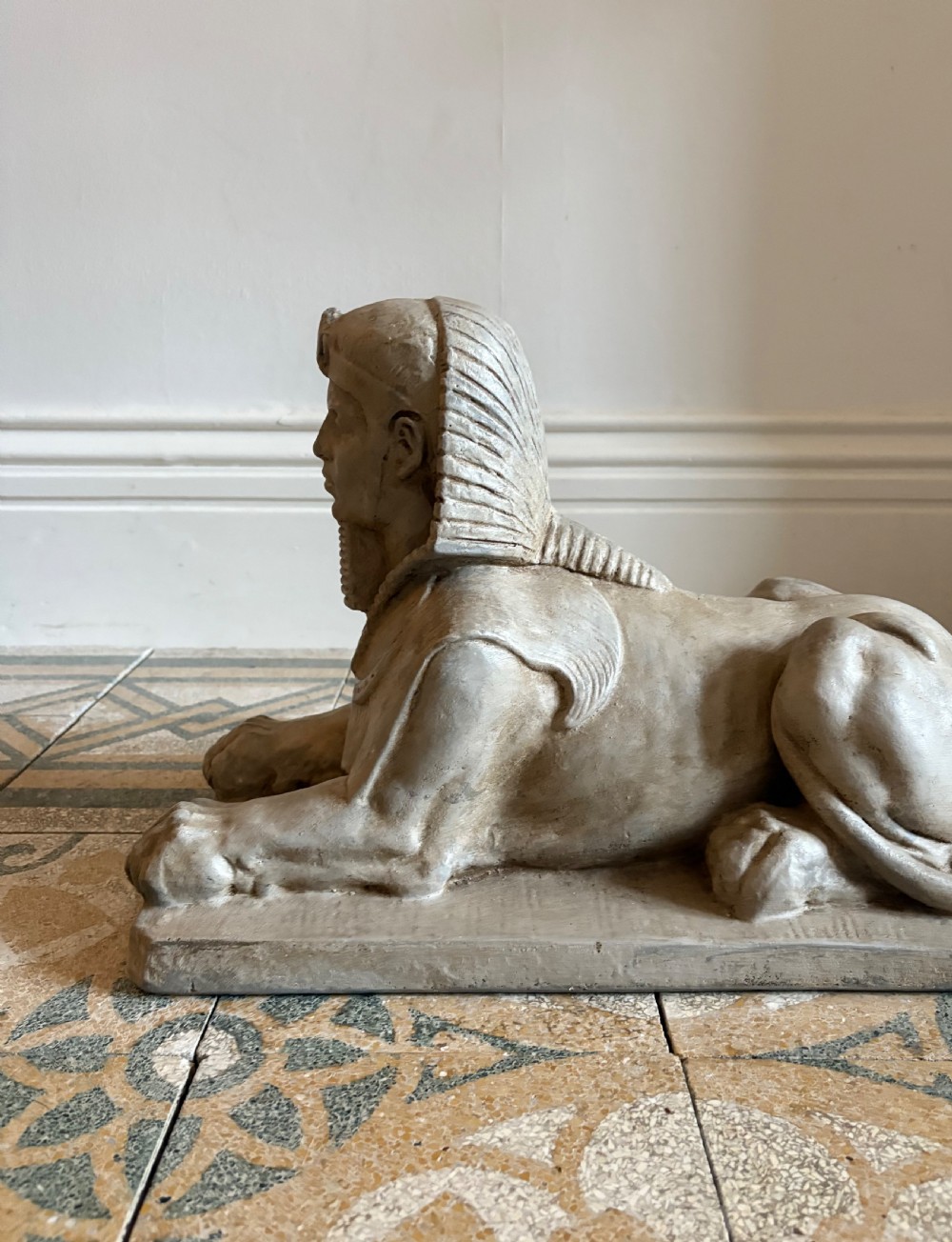 Egyptian Revival Early 20th Century Solid Plaster Sphinx Statue, 48cm View III