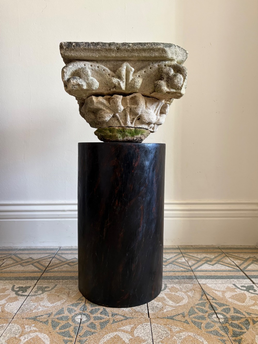 A French 17-18thC Carved Limestone Architectural Capital, 39cm sq, Fleur de Lis View VIII