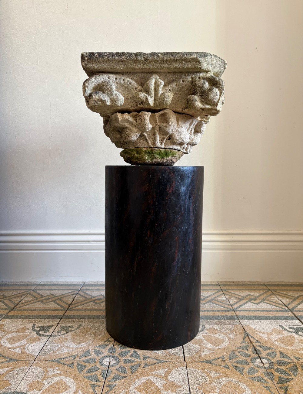 A French 17-18thC Carved Limestone Architectural Capital, 39cm sq, Fleur de Lis View XIII