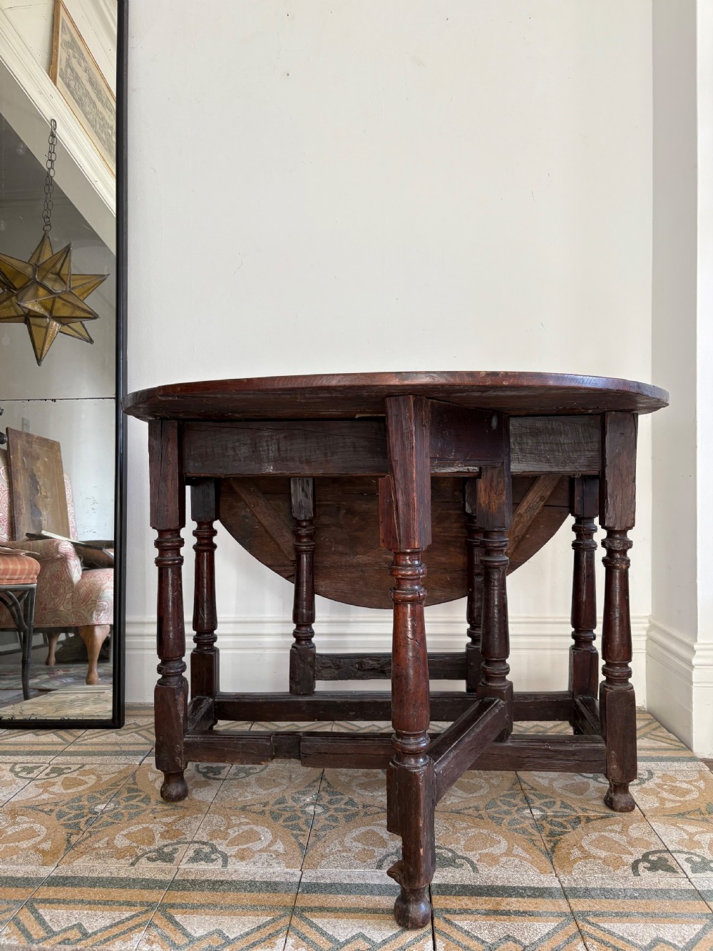 A 17th Century Oak Gateleg Table with Turned Baluster Legs and Single Drawer