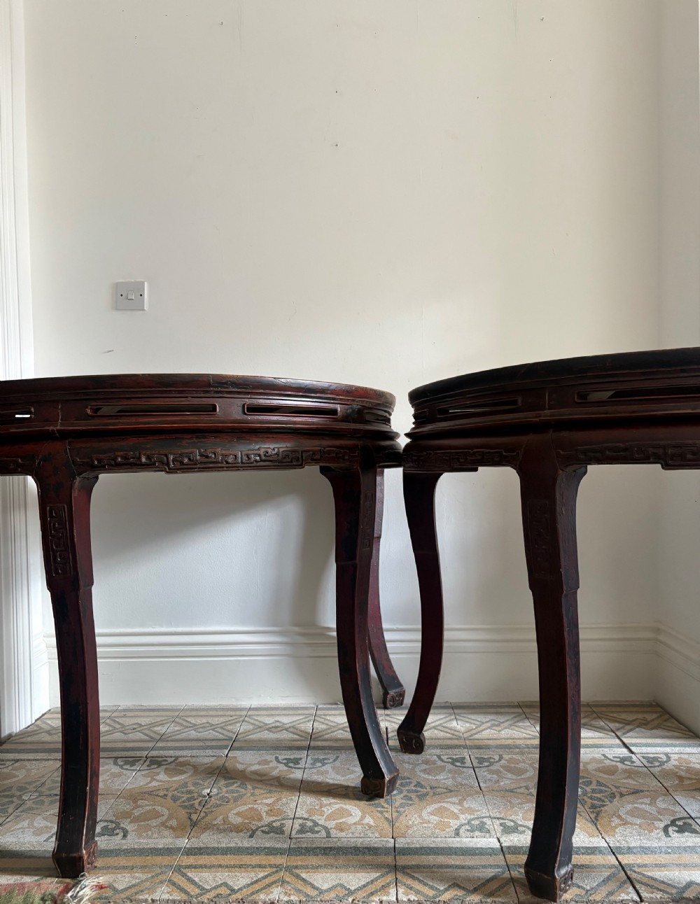 A Pair of 19th Century Chinese Lacquer Demi-Lune Console Tables 125cm wide