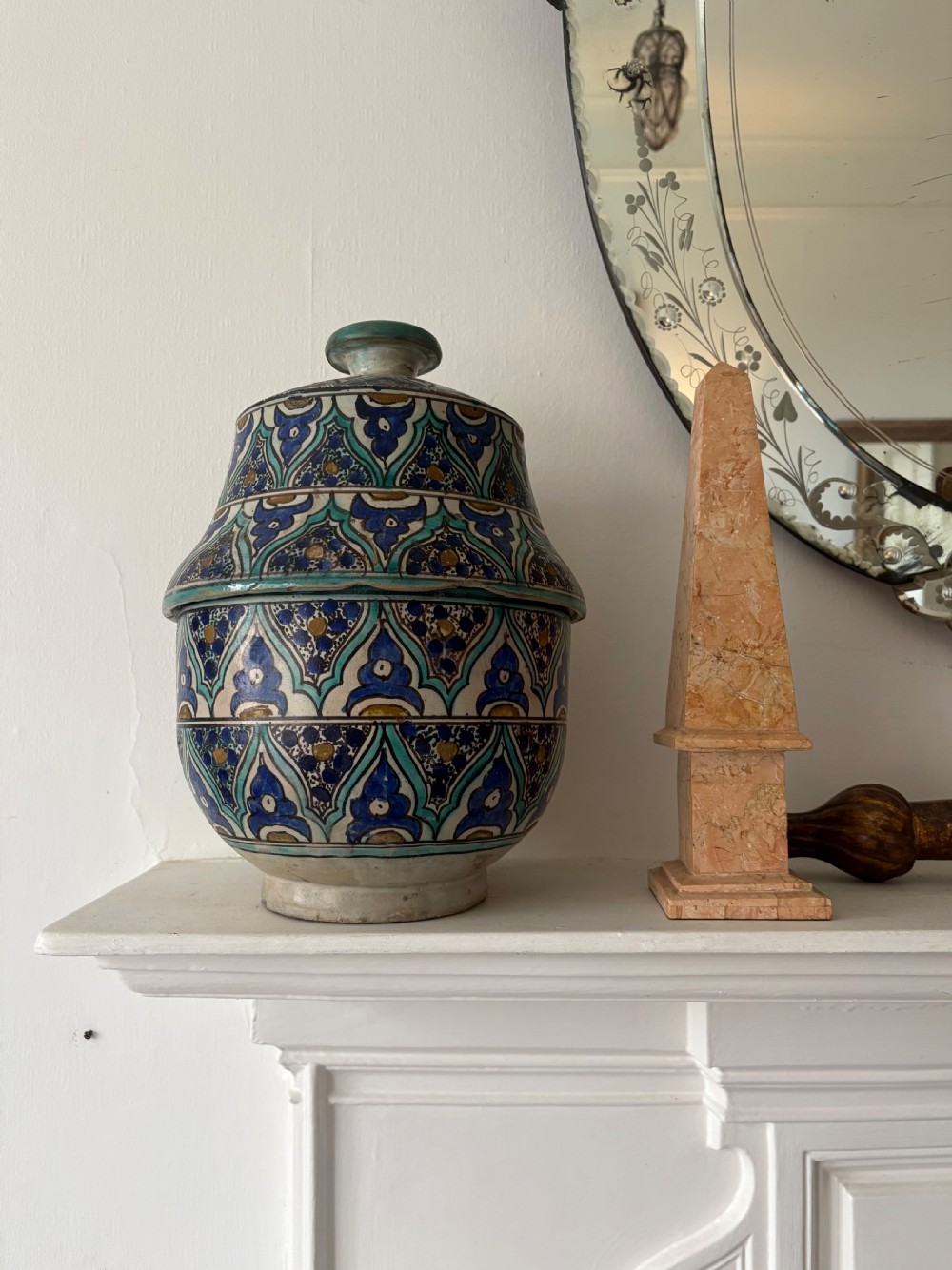 A Moroccan Jobbana Hand Painted Earthenware Islamic Pot and Lid C1900, 33cm