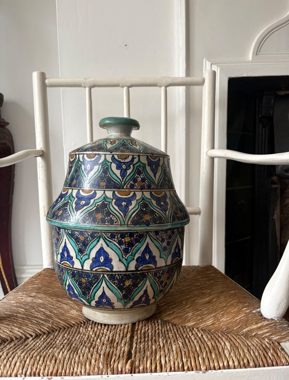 A Moroccan Jobbana Hand Painted Earthenware Islamic Pot and Lid C1900, 33cm View X
