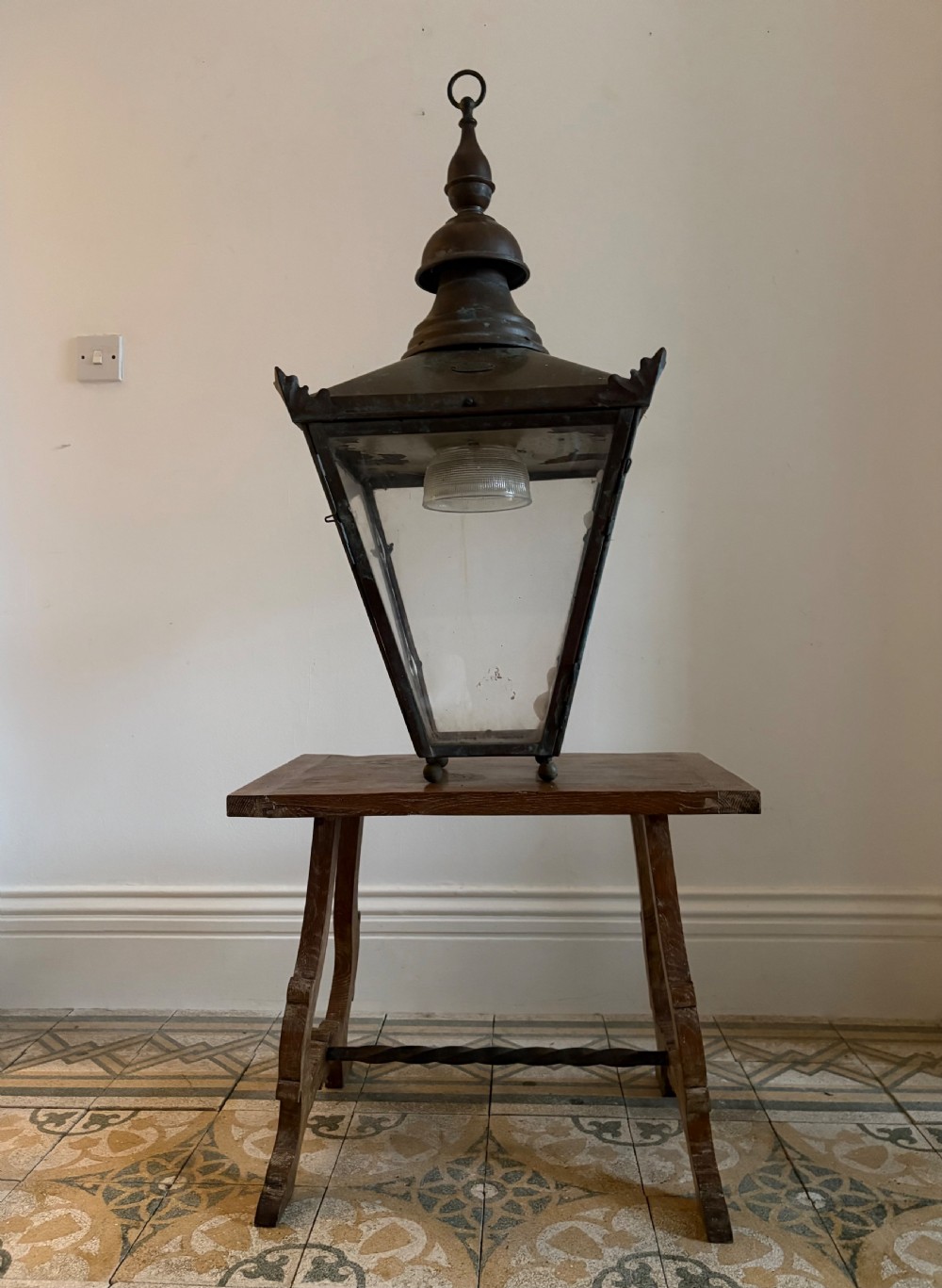 A Large 19th Century Copper Hall or Ceiling Lantern, 95cm Tall View XV