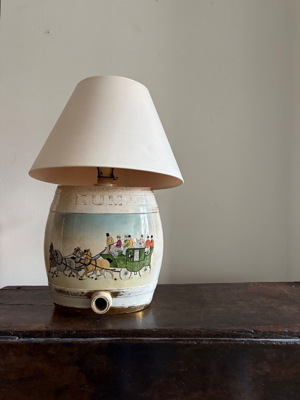 A Pair of Large 19th Century Staffordshire Spirit Barrel Lamps, Coaching Scenes View IV