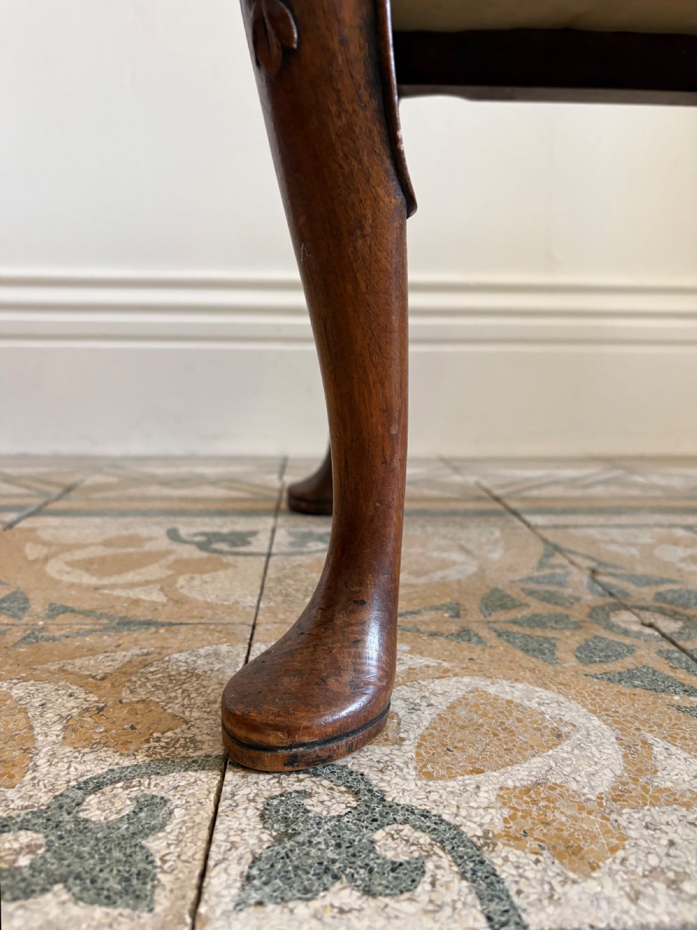 A 19thC Queen Anne Style Walnut Dressing or Footstool, with Tapestry Seat and Cabriole Legs View VI