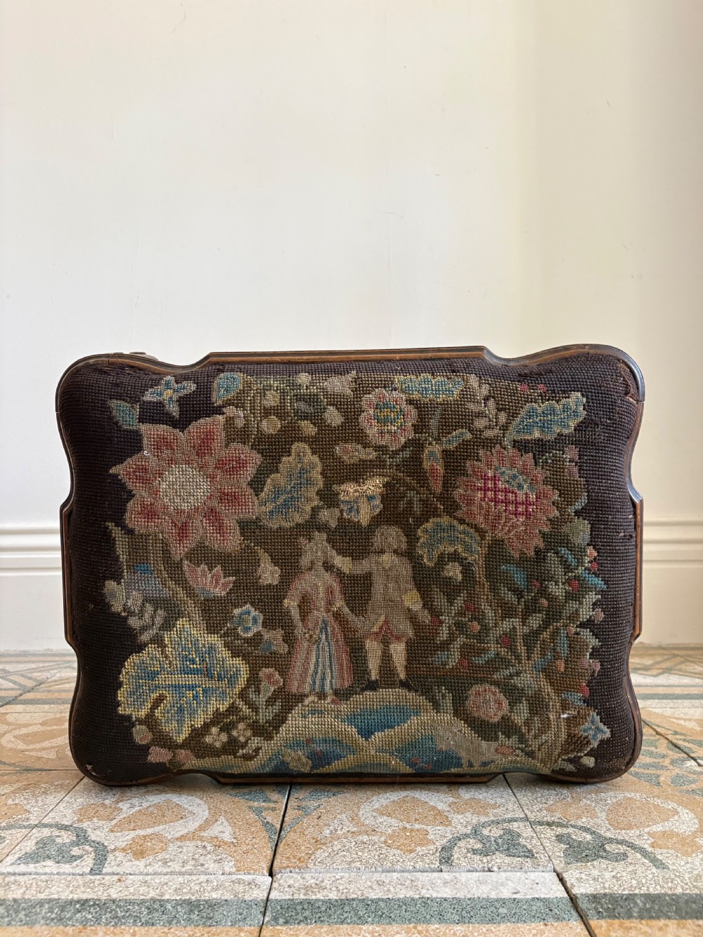 A 19thC Queen Anne Style Walnut Dressing or Footstool, with Tapestry Seat and Cabriole Legs View VIII