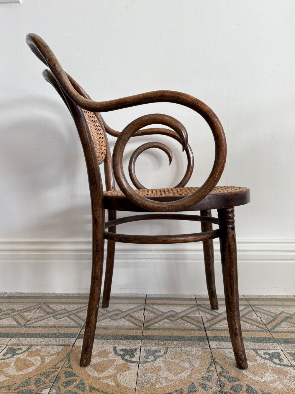 Pair 1920s Thonet No.11 Cane Seat Armchair by ZPM Rodomsko, original maker Label View II