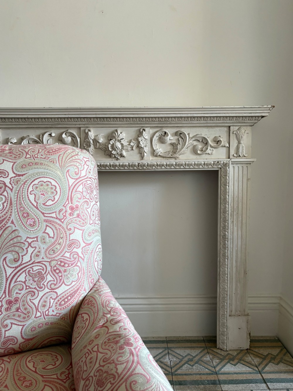 A Painted Pine Architectural Carved Fire Surround Circa 1900, 145cm Wide View VII