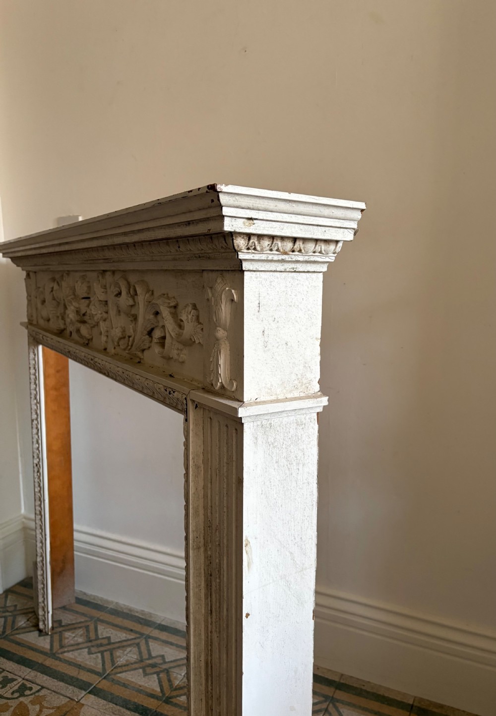 A Painted Pine Architectural Carved Fire Surround Circa 1900, 145cm Wide View VIII
