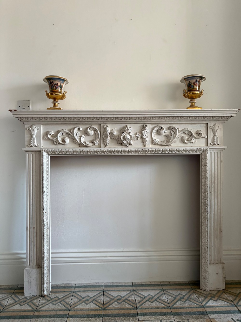 A Painted Pine Architectural Carved Fire Surround Circa 1900, 145cm Wide View XIV