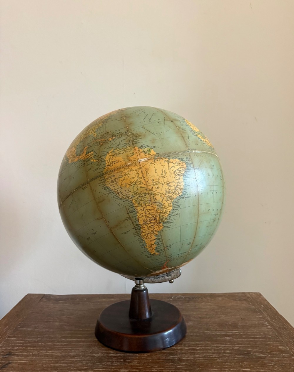 An Original 1920s Philips Challenge 13.5” Globe on Mahogany Base