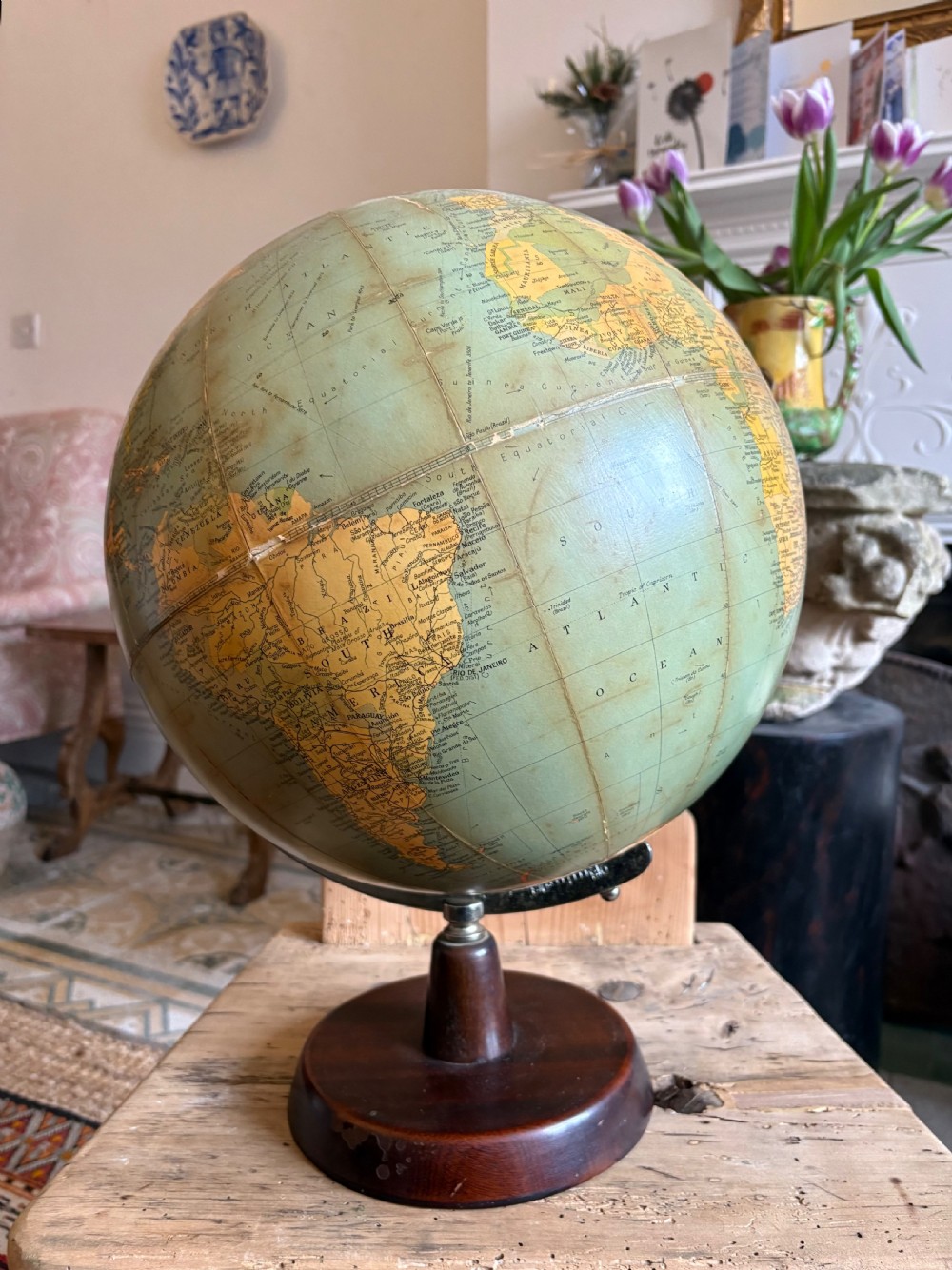An Original 1920s Philips Challenge 13.5” Globe on Mahogany Base View IV
