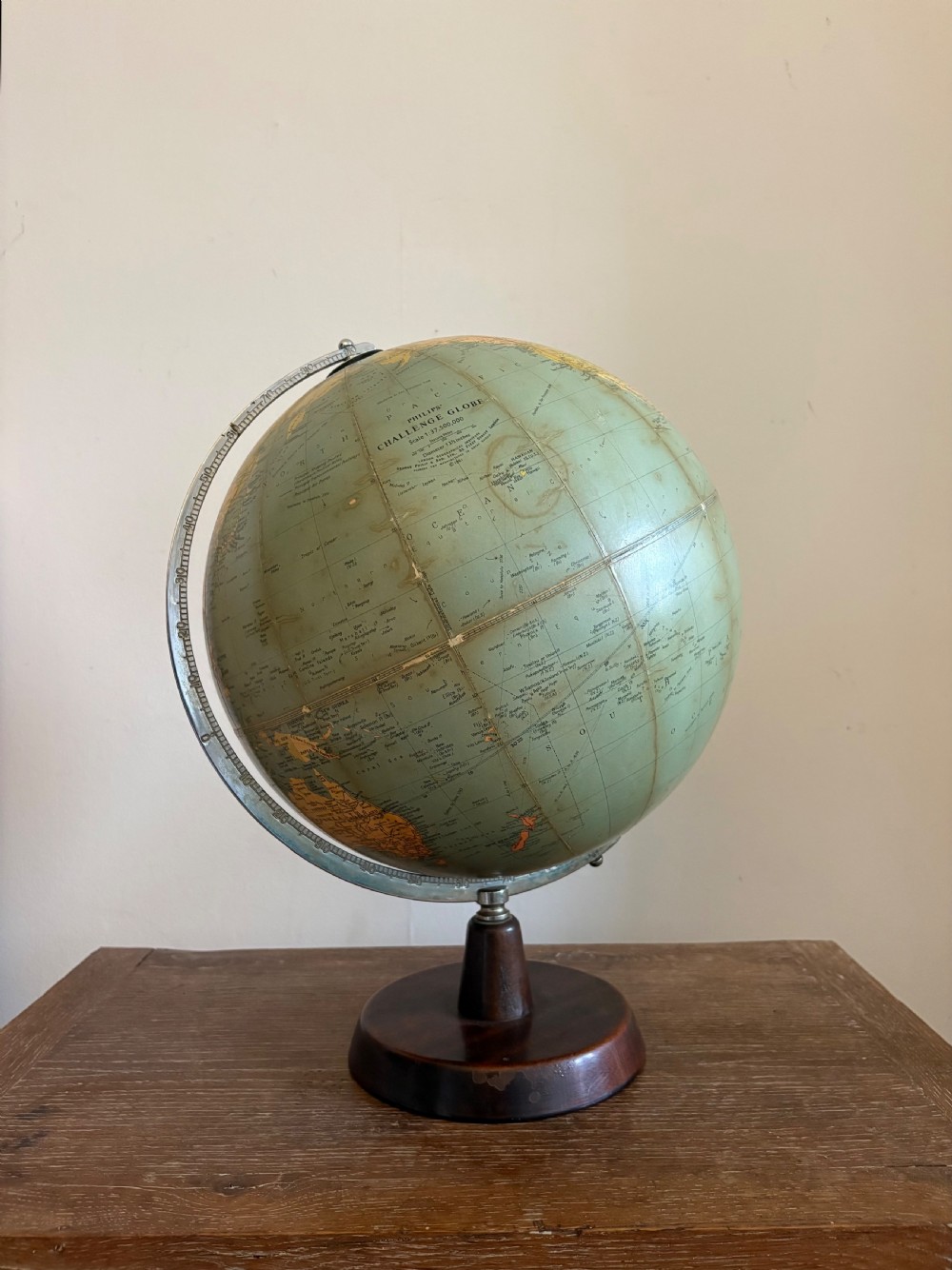 An Original 1920s Philips Challenge 13.5” Globe on Mahogany Base View XII