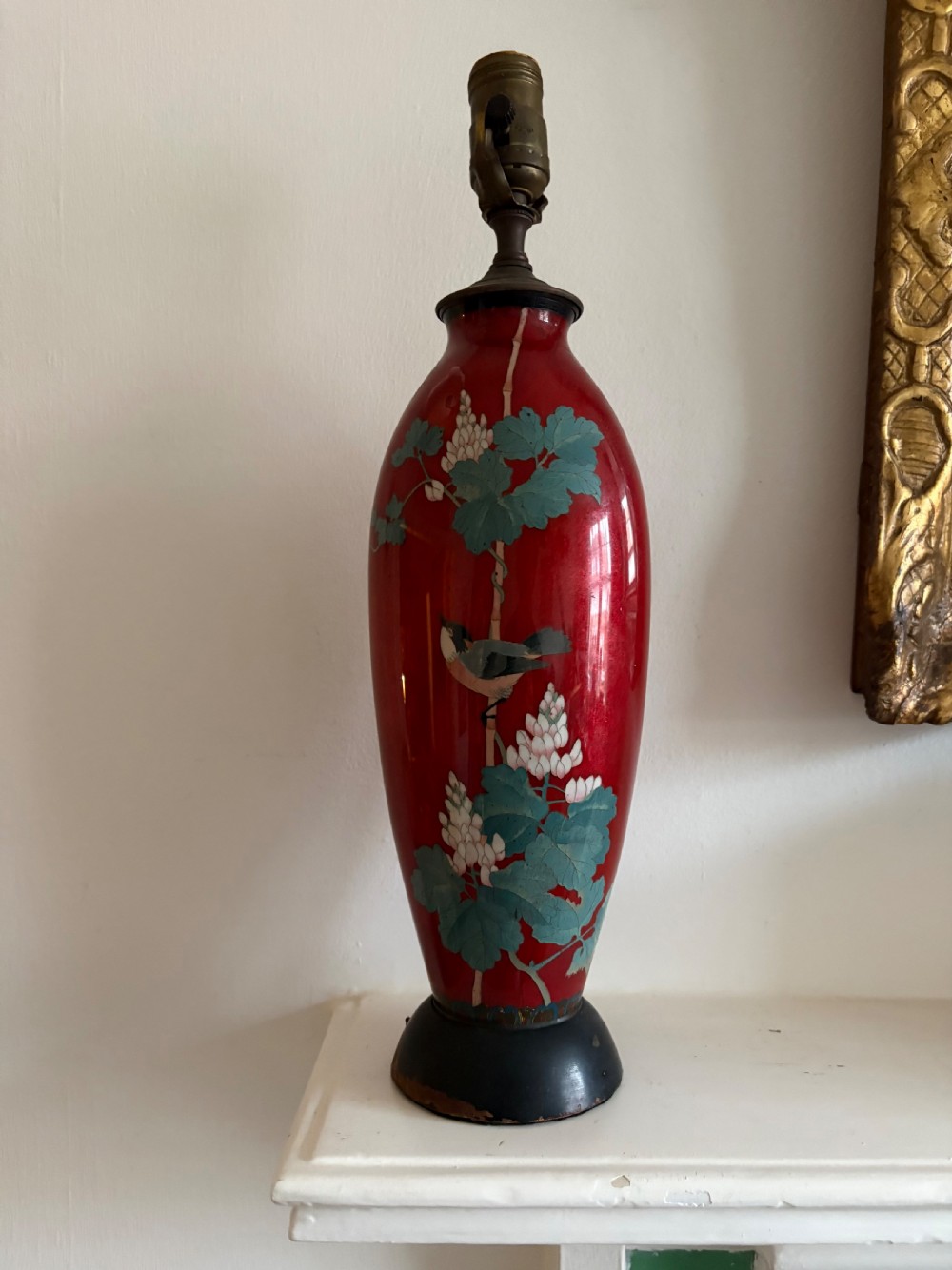 A 19th Century Japanese Enamel Cloisonne Vase Lamp, Meiji Period 44cm