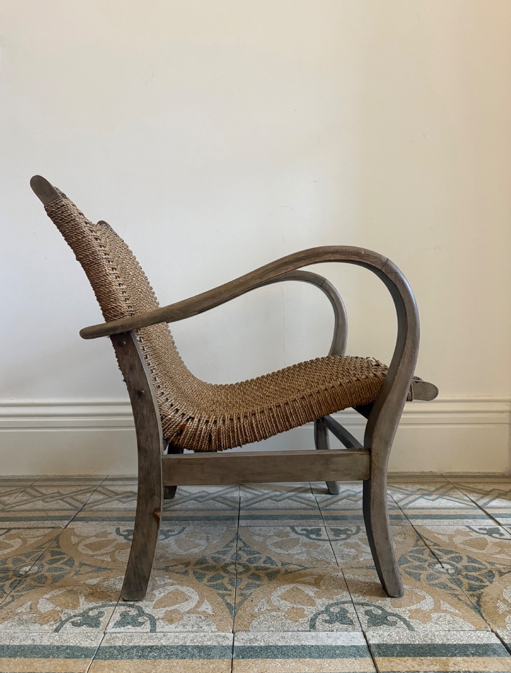 Original Erich Dieckmann Bauhaus 1930s Beech Frame Elbow Chair, Rattan Seat