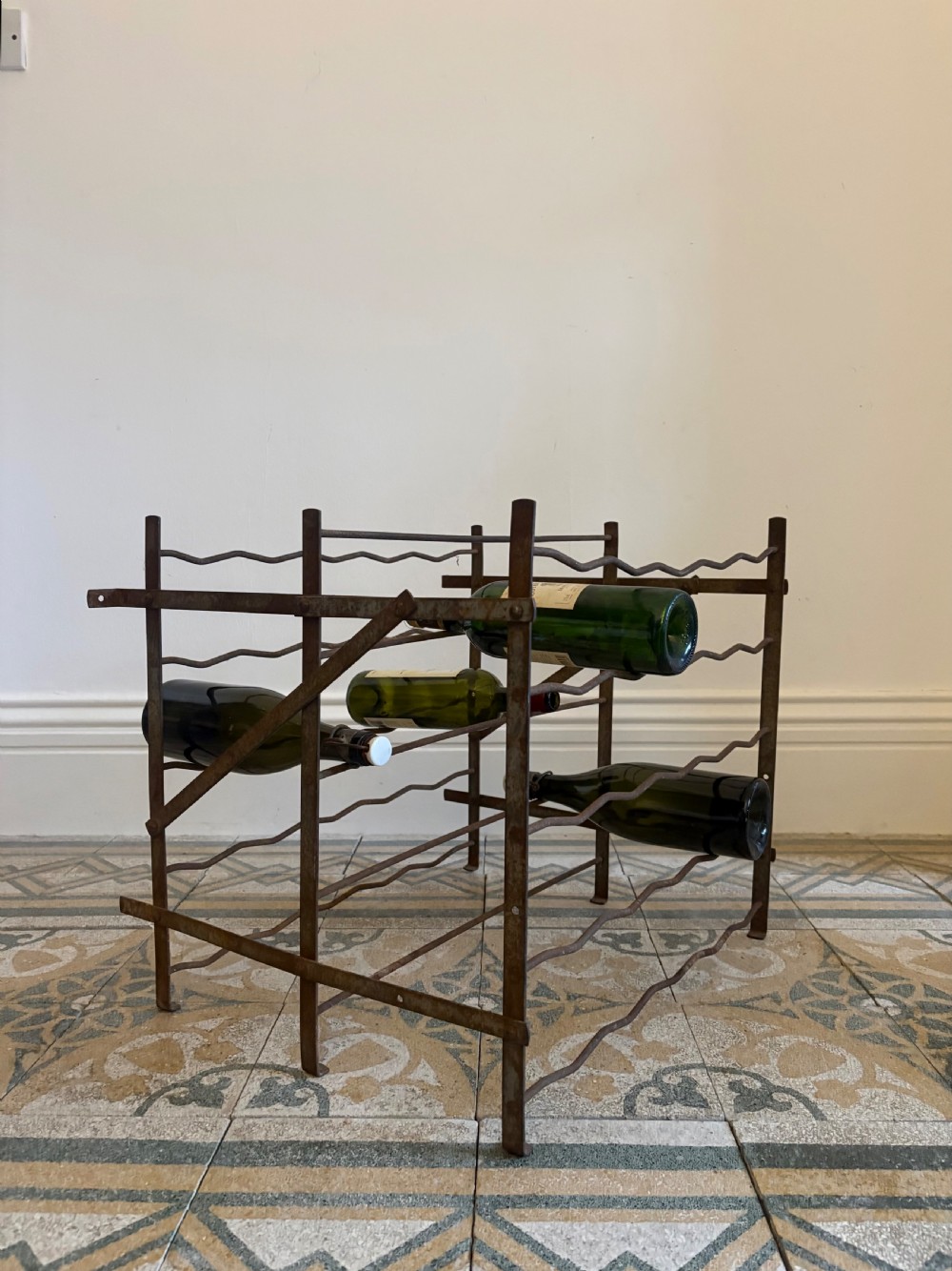 A French Antique Rigidex Depose Metal Wine Cellar Rack C1920, 50 Bottles View III