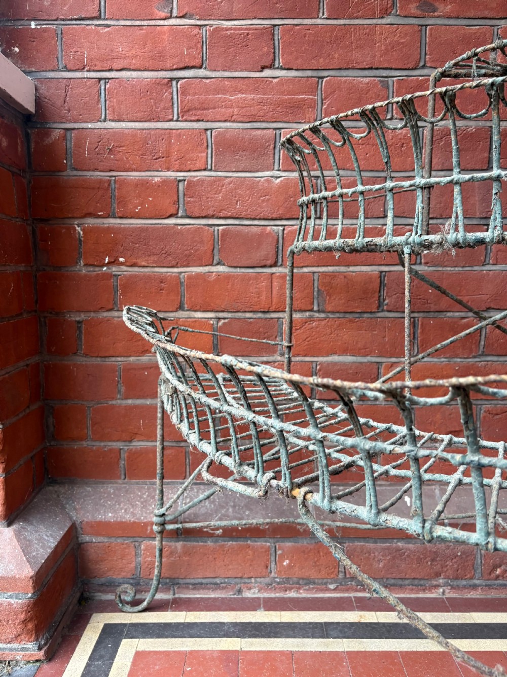 A 19thc English Wirework, 3 Tier Painted Plant Stand, Larger 120cm Wide Model View II