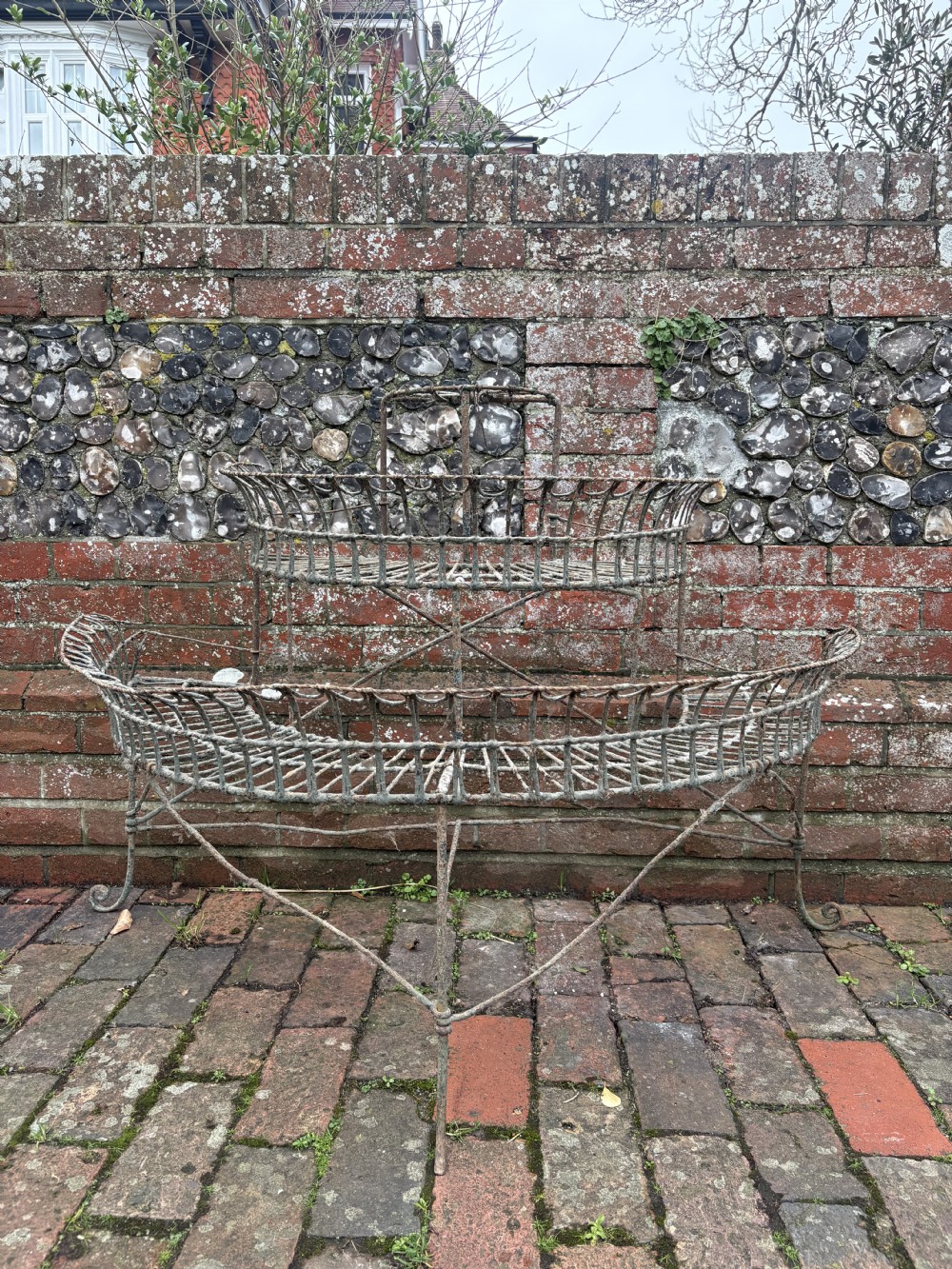 A 19thc English Wirework, 3 Tier Painted Plant Stand, Larger 120cm Wide Model View X