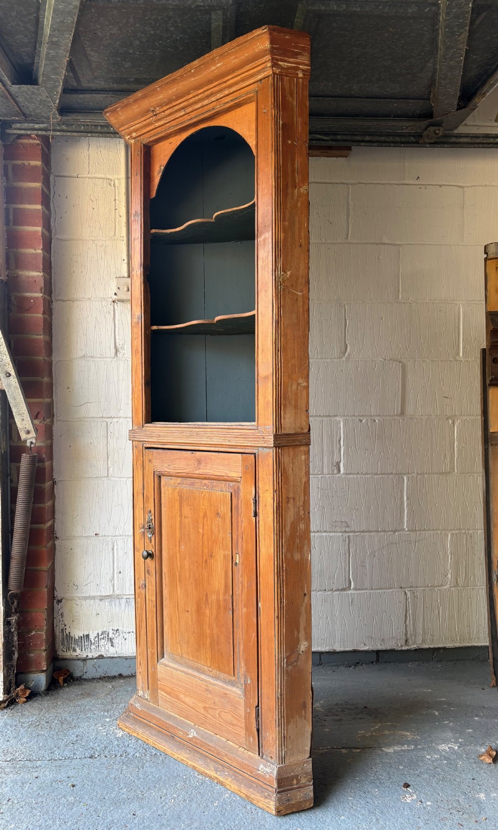 A Georgian Pine Freestanding Corner Cupboard with Shelving, 198cm, circa 1800