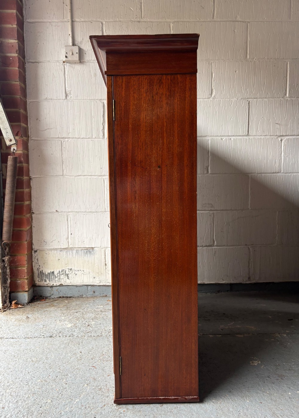 Wall Mounted Astral Glaze Mahogany Bookcase Cabinet, Linen Lined 100cm wide, C1900 View IV