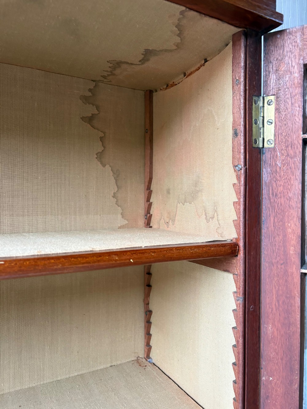 Wall Mounted Astral Glaze Mahogany Bookcase Cabinet, Linen Lined 100cm wide, C1900 View XVII