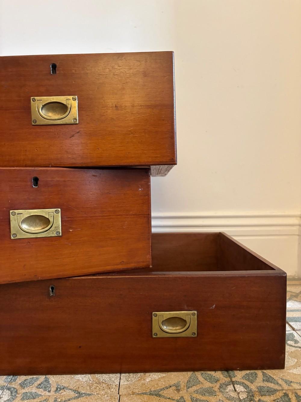 A 19th Century Teak Military Campaign Chest of Drawers, 2 Sections View IV