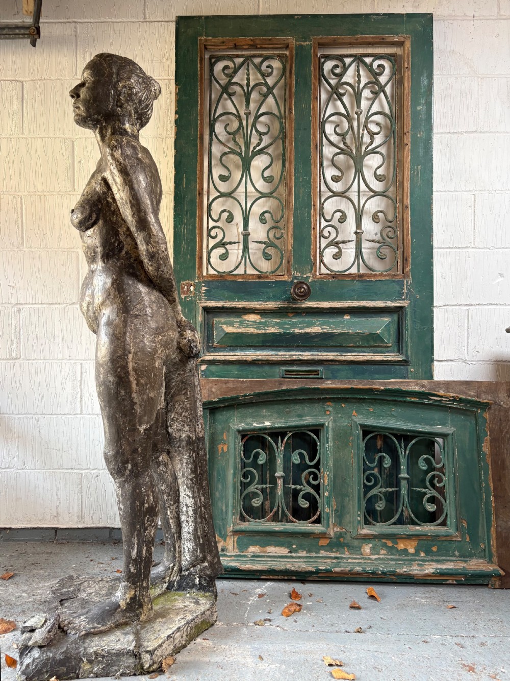 A 19thC French Oak Front Door 200cm with Matching Over-Door, Ironwork Panels View IV
