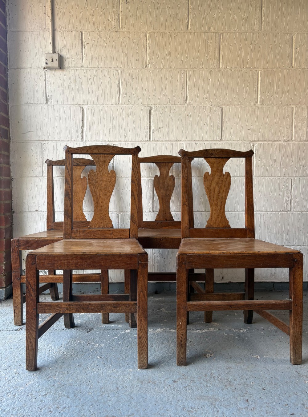 A Set of 4 Georgian Oak and Elm Provincial Country Dining Chairs C1800