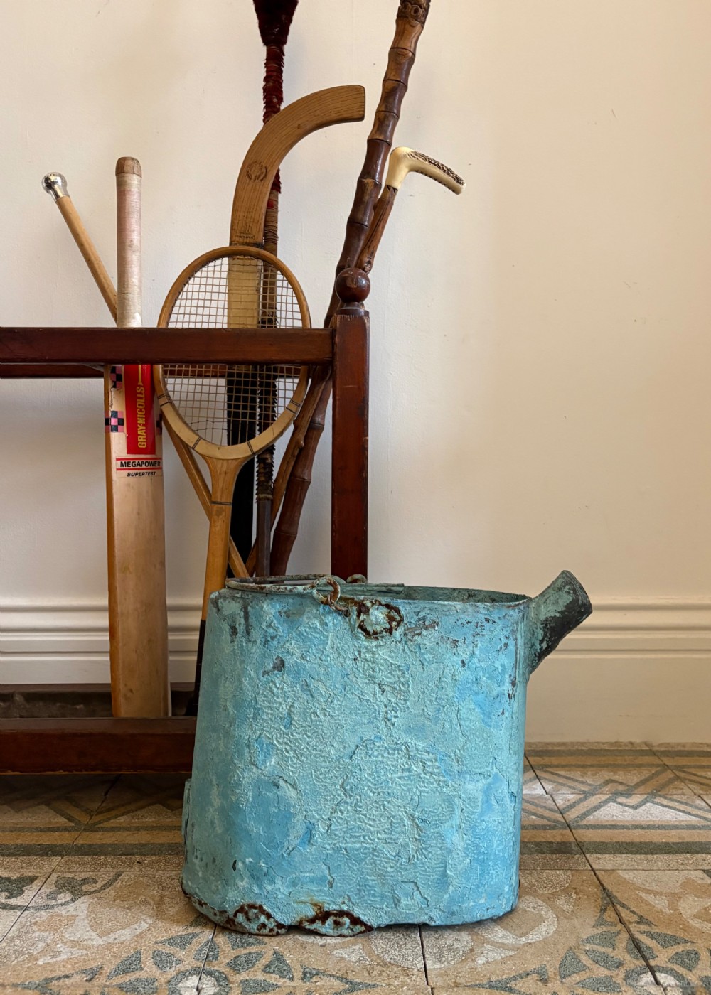A French 18thC Verdigris Copper Watering Can, Arrosoir c1800, 41cm, watertight View II
