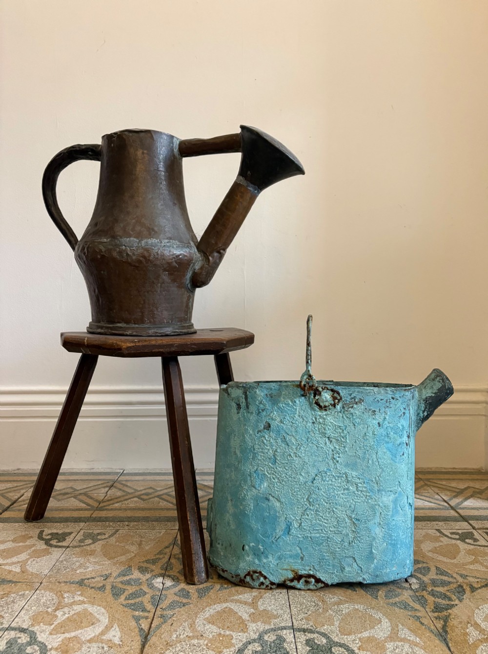 A French 18thC Verdigris Copper Watering Can, Arrosoir c1800, 41cm, watertight View III