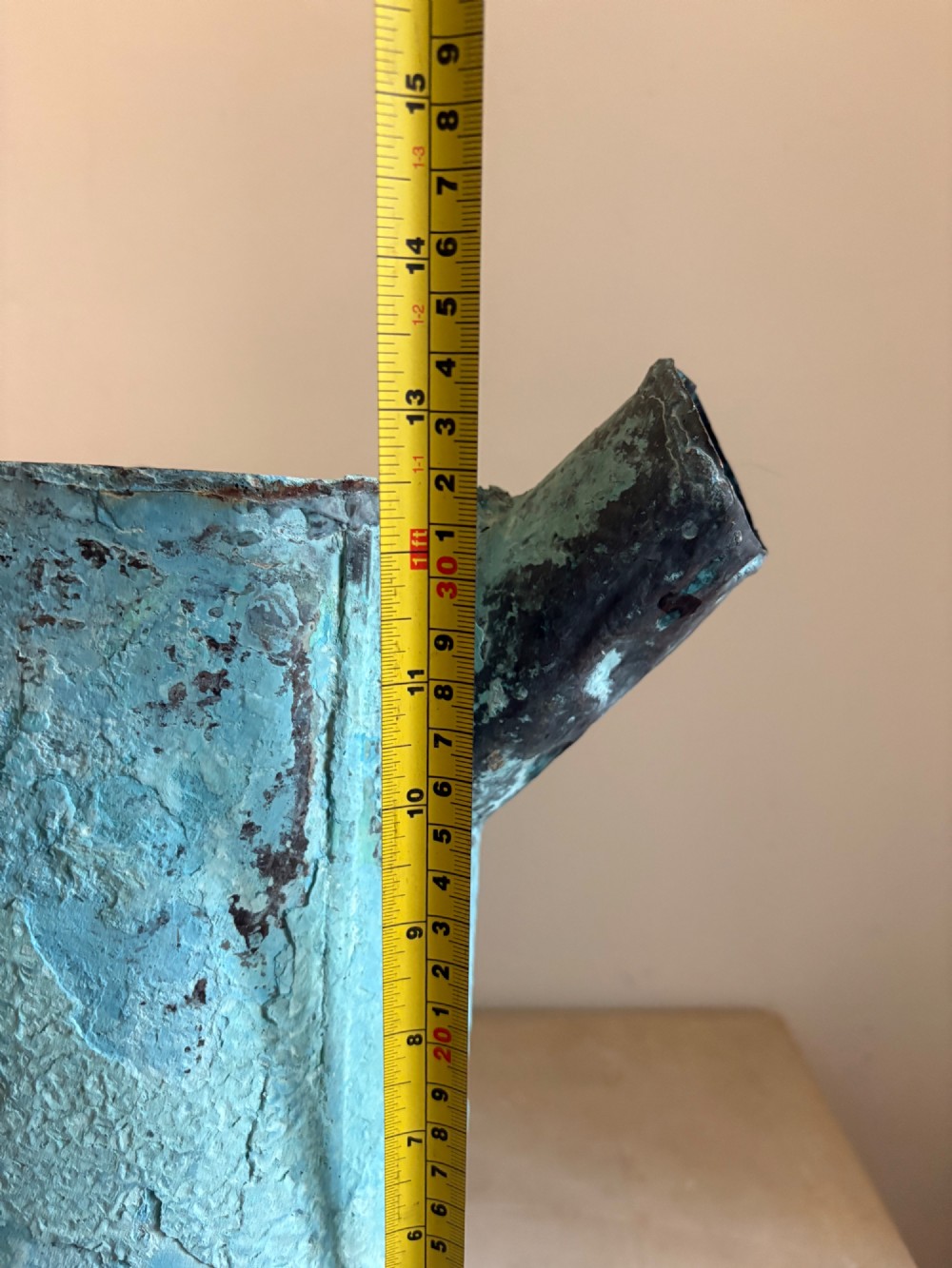 A French 18thC Verdigris Copper Watering Can, Arrosoir c1800, 41cm, watertight View XIII