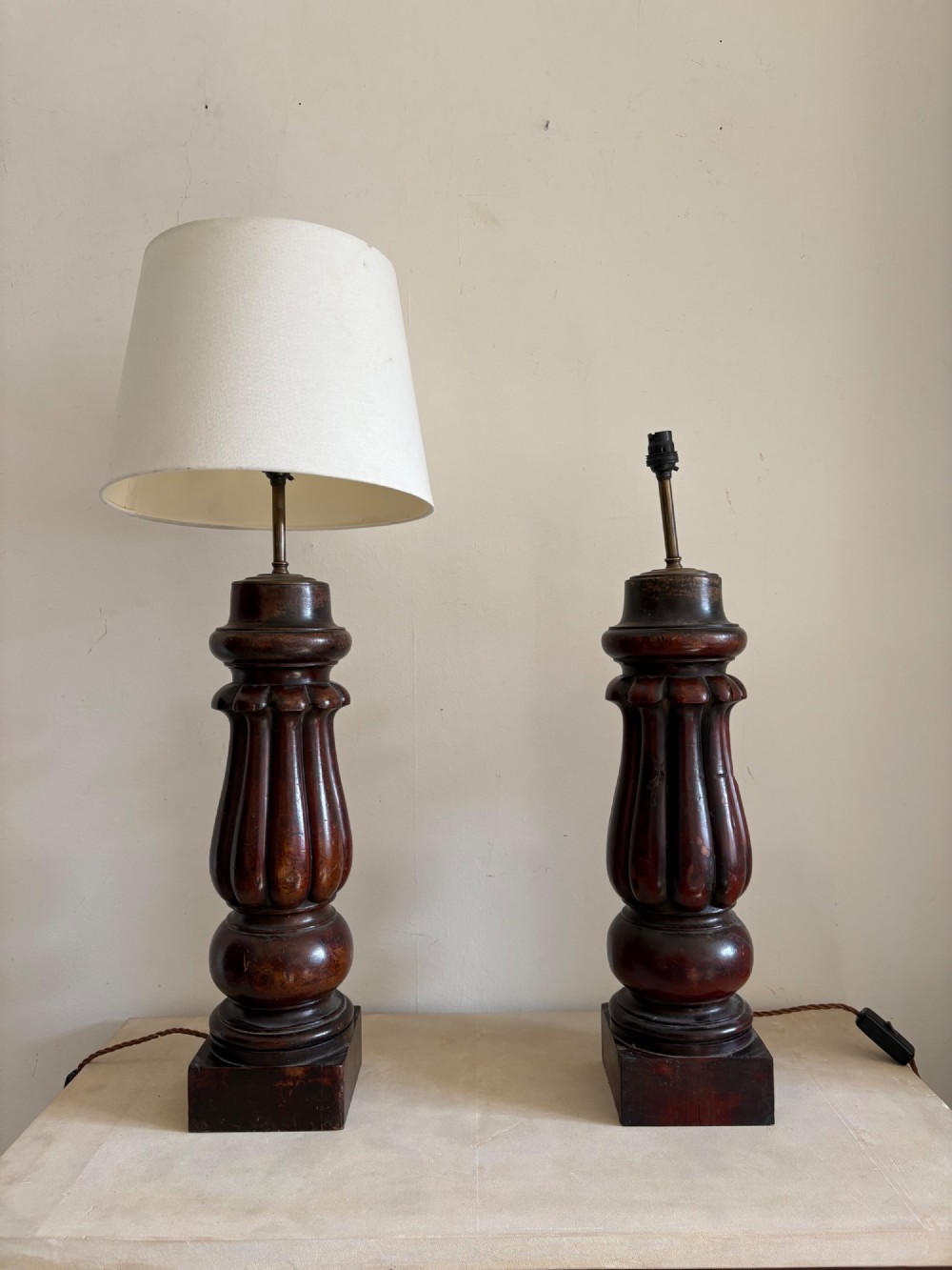 A Pair of 19thC Cuban Mahogany Substantial Table Lamps, c1850, 67cm Tall View III