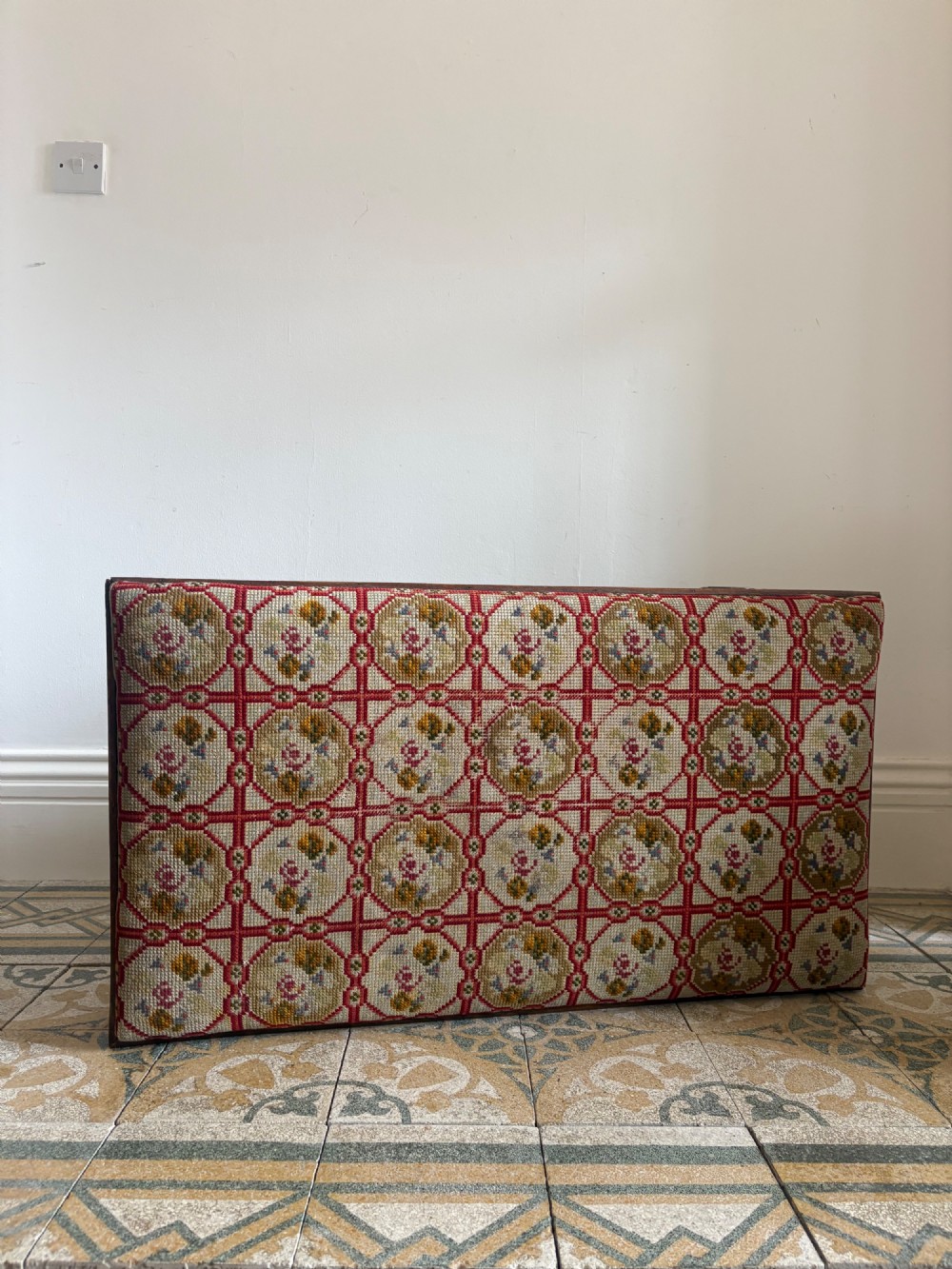 Early 20thC English Oak Barley Twist Hall Bench, Needlepoint Seat C1920s, 95cm View III