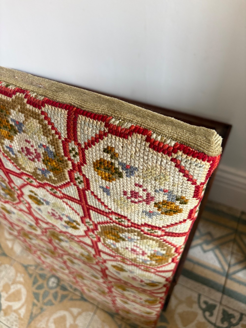 Early 20thC English Oak Barley Twist Hall Bench, Needlepoint Seat C1920s, 95cm View IV