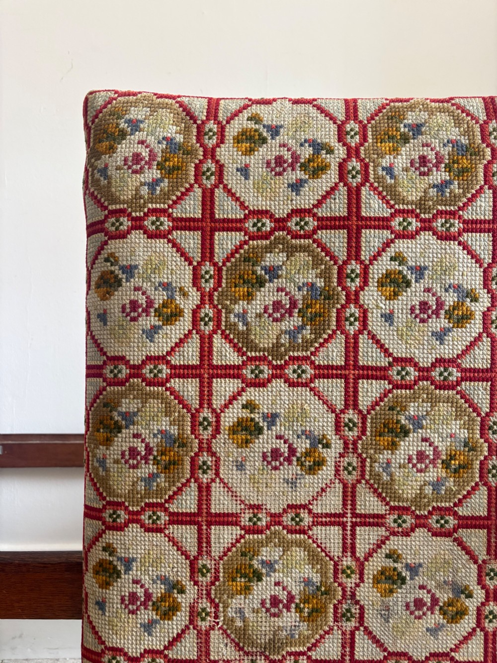 Early 20thC English Oak Barley Twist Hall Bench, Needlepoint Seat C1920s, 95cm View XIV