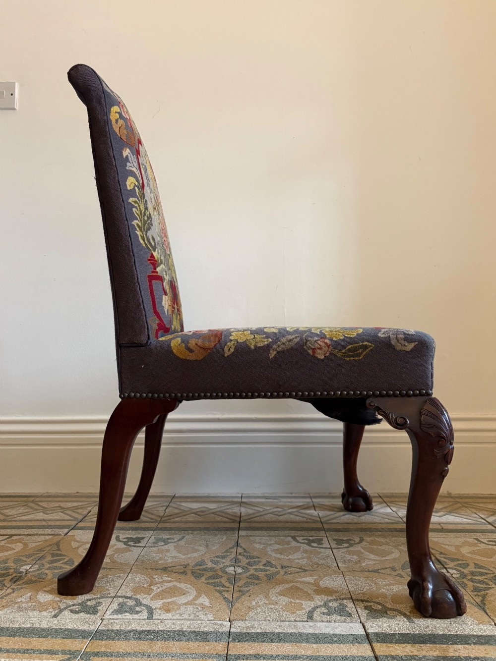 A 19th Century George 11 style, Carved Mahogany Side Chair with Tapestry Seat View III