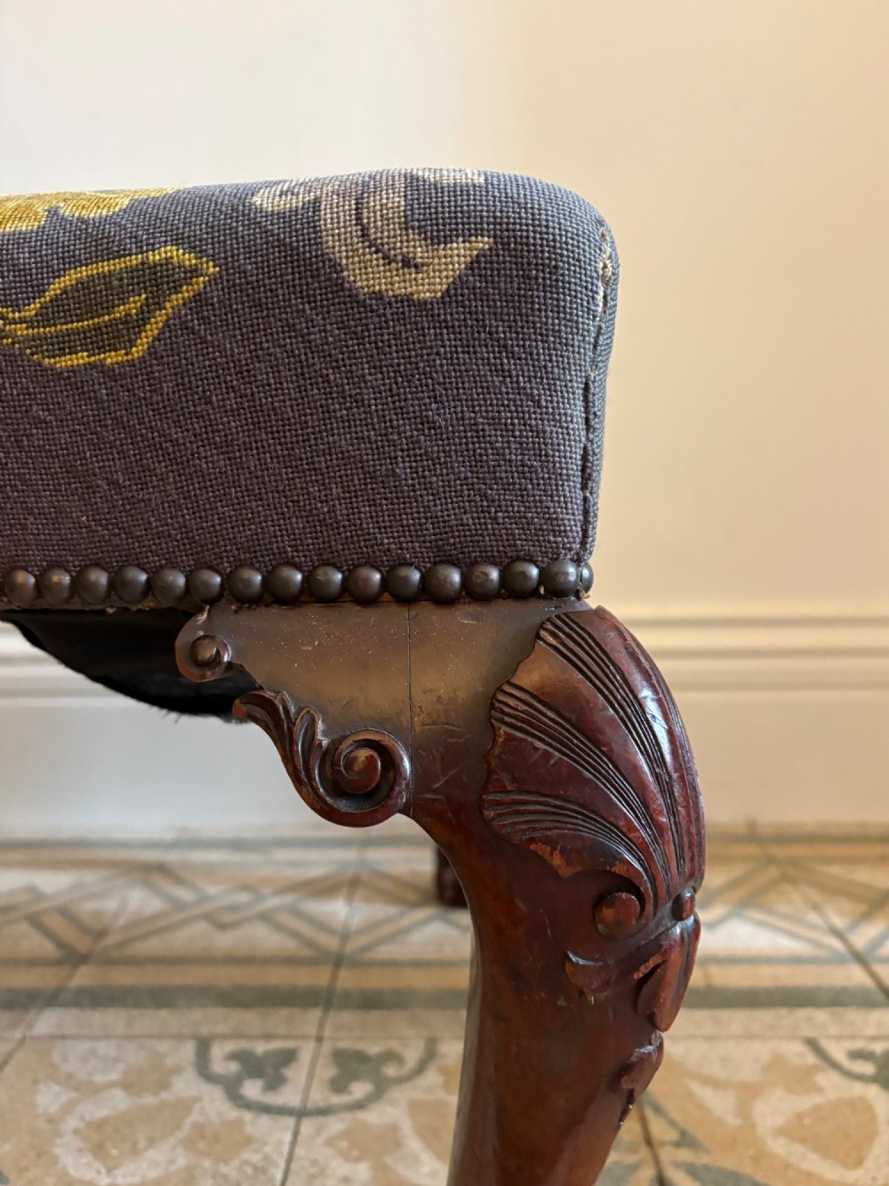 A 19th Century George 11 style, Carved Mahogany Side Chair with Tapestry Seat View III