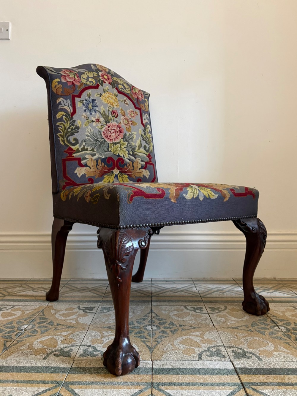 A 19th Century George 11 style, Carved Mahogany Side Chair with Tapestry Seat View IV