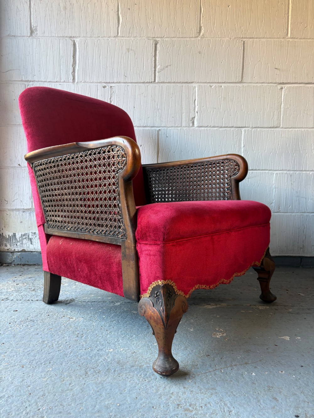 An Early 20th Century Walnut and Red Velvet Bergere Arm Chair C1900-1910 View IV