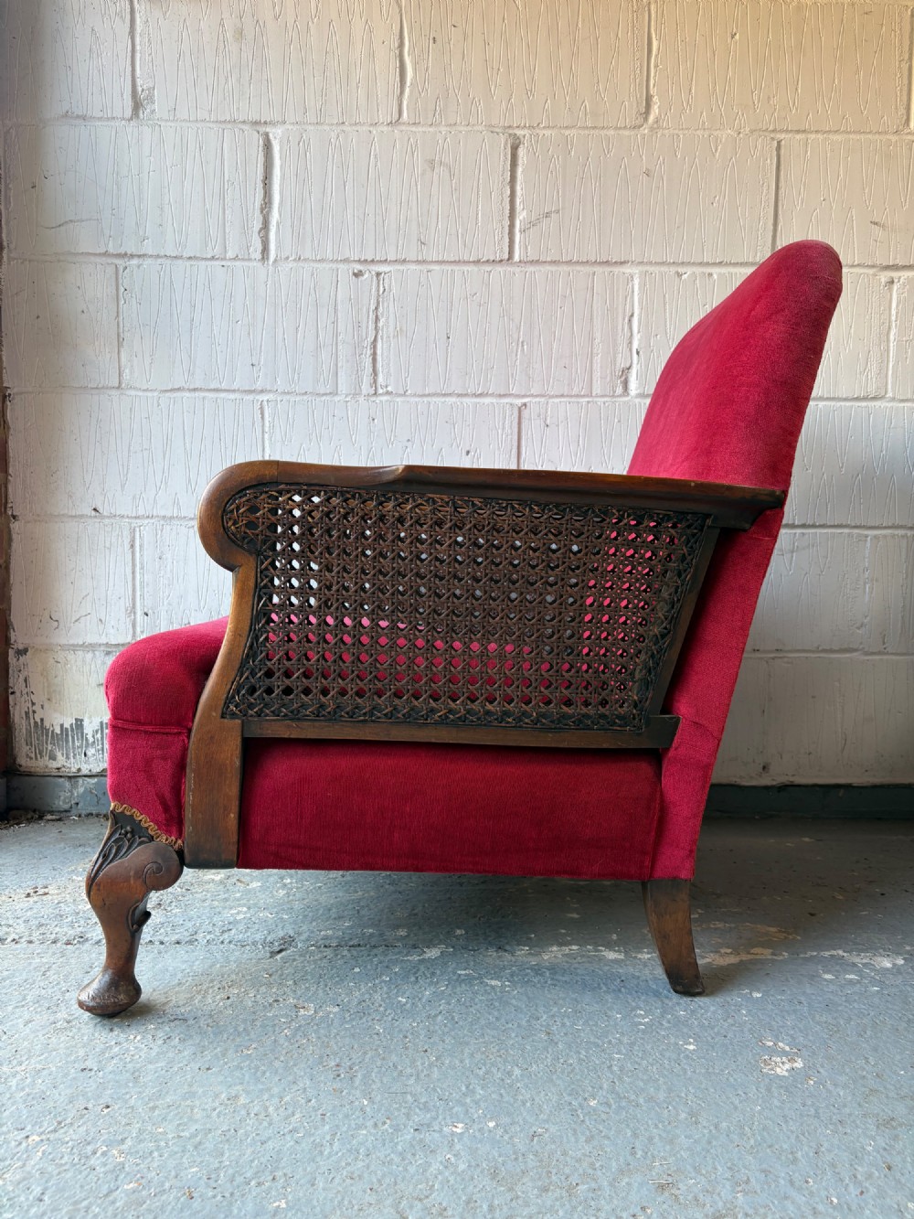 An Early 20th Century Walnut and Red Velvet Bergere Arm Chair C1900-1910 View VI