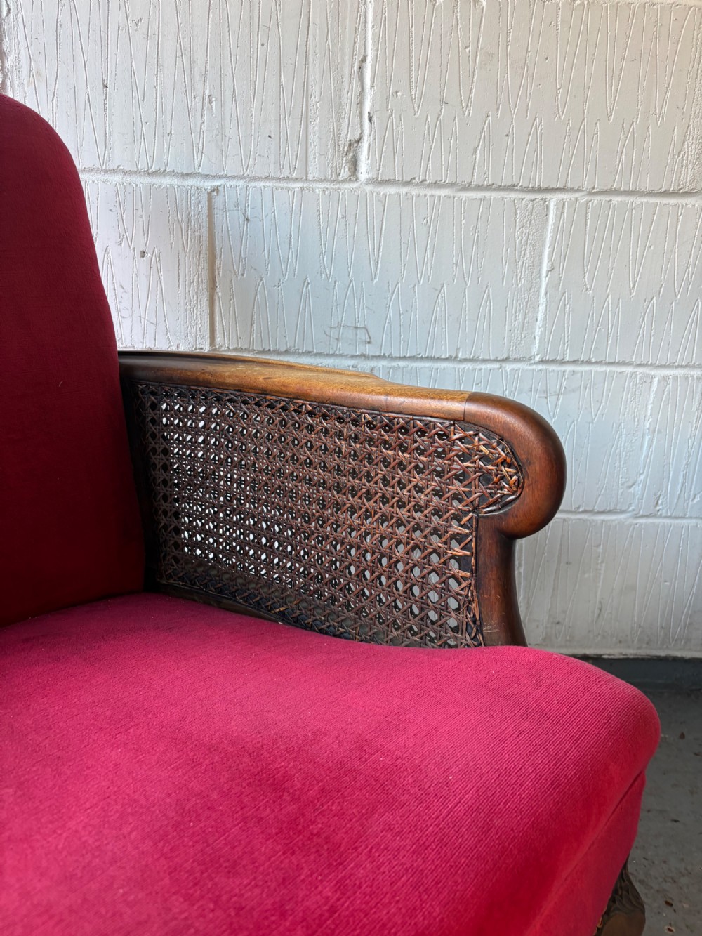 An Early 20th Century Walnut and Red Velvet Bergere Arm Chair C1900-1910 View VII