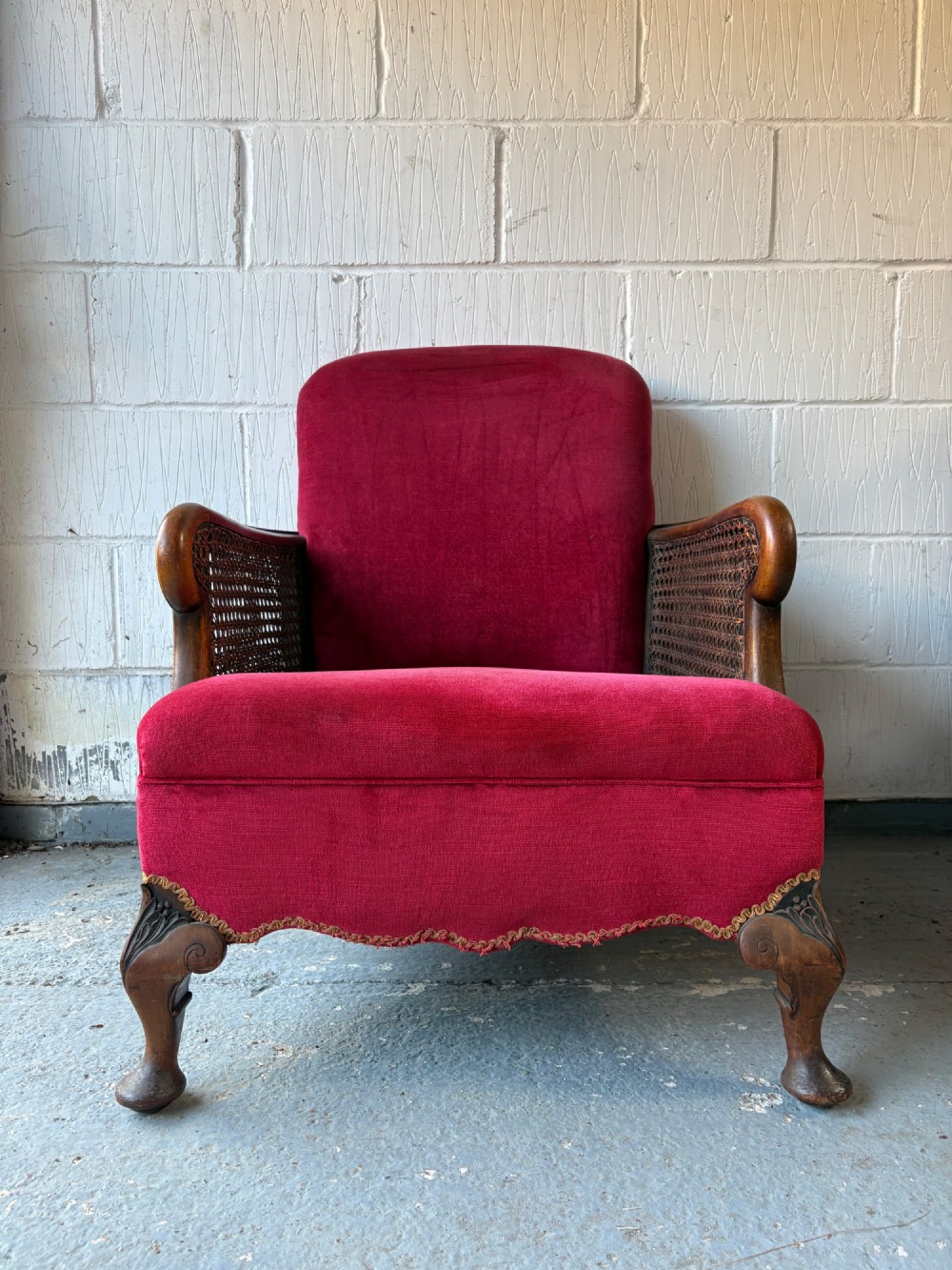 An Early 20th Century Walnut and Red Velvet Bergere Arm Chair C1900-1910 View VIII