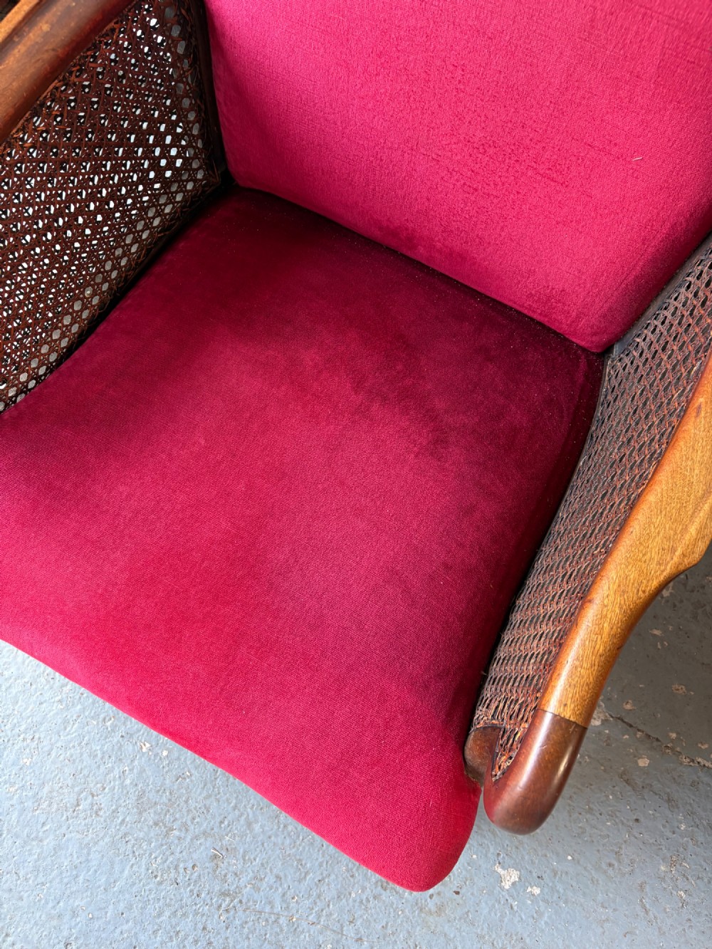 An Early 20th Century Walnut and Red Velvet Bergere Arm Chair C1900-1910 View IX