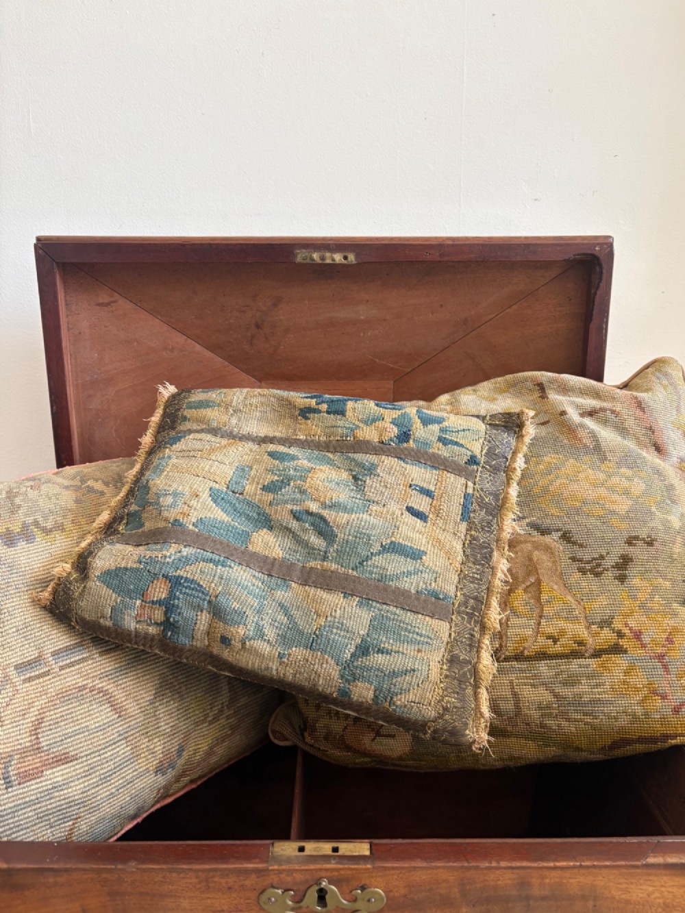 An 18thC French Verdure Aubusson Tapestry Fragment Cushion, 39cm, Feather Filled View VII