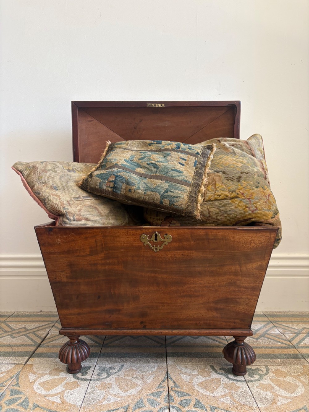 An 18thC French Verdure Aubusson Tapestry Fragment Cushion, 39cm, Feather Filled View VIII